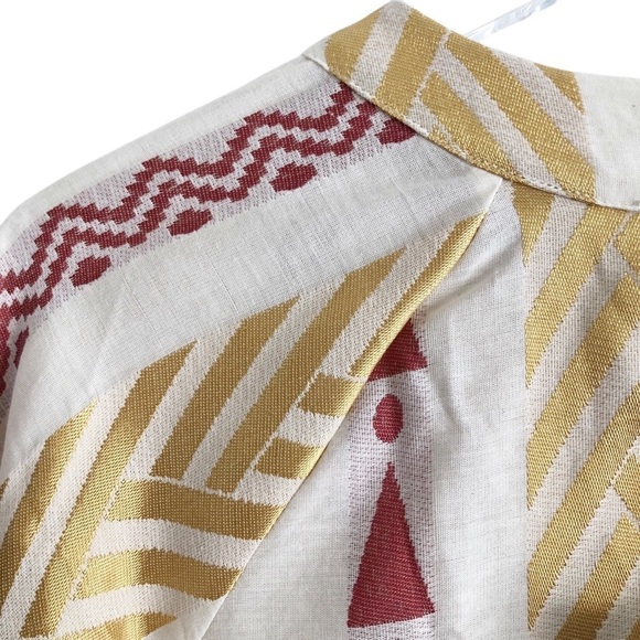 Kasia Pull On Dress Gold Maroon Cream Geometric Print Size Small - Picture 8 of 11